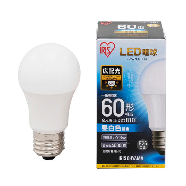 Iris Ohyama LED 灯泡 E26 60W 等效宽光分布日光白色