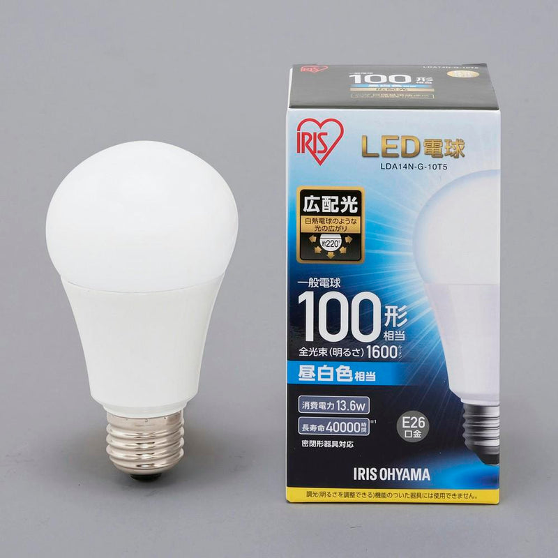 アイリスオーヤマ LED電球 E26 広配光 昼白色 100形（1600Lm）-LDA14N-g-10T5