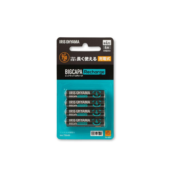 Iris Ohyama Big Capa Recharge AAA NiMH Batteries 4 Pack BCR-S4MH/4B