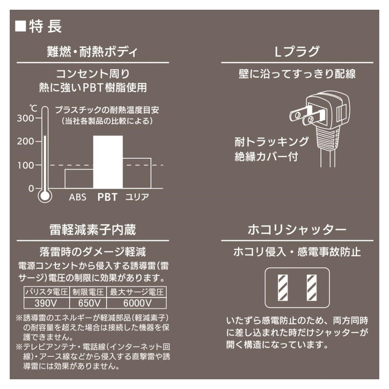 オーム電機 節電タップ 雷ガード 3個口