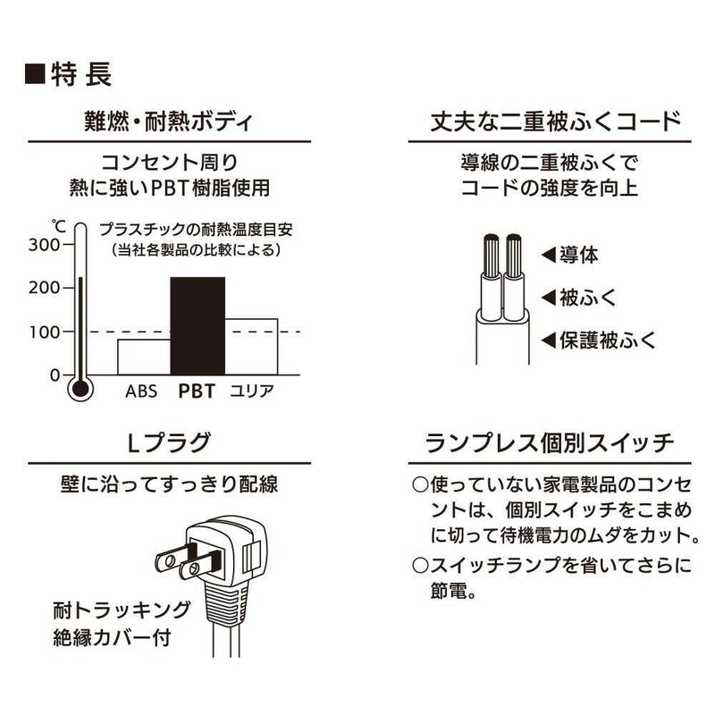 オーム電機 節電タップ 3個口 3m