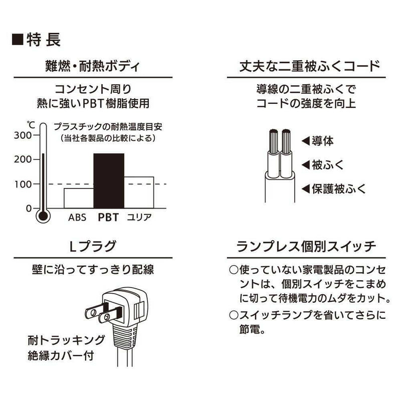 オーム電機 節電タップ 4個口 1m