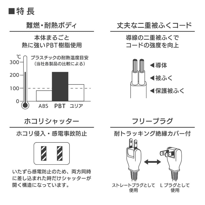 オーム電機　安全タップ３個口　０．５m