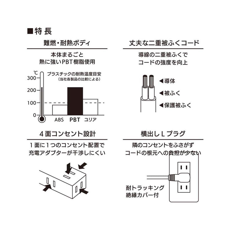 オーム電機 4口1mスリムタップ 1個