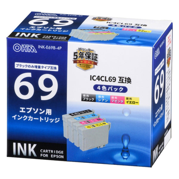 オーム電機 エプソン互換 IC4CL69 ブラック増量 ４色パック