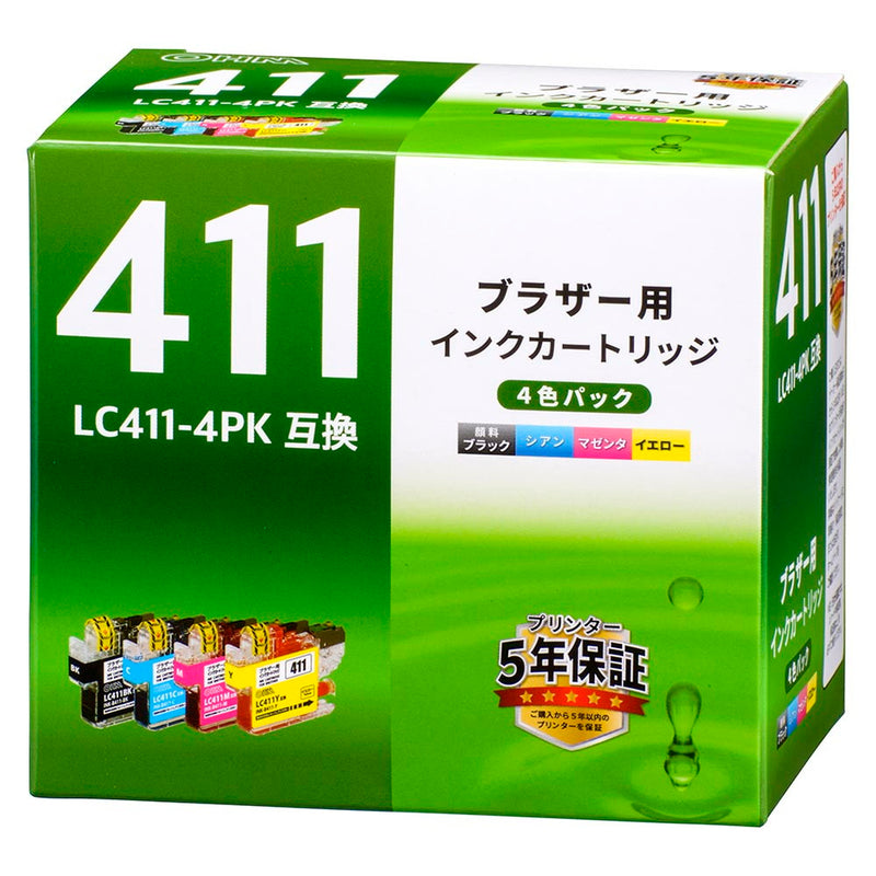 オーム電機 ブラザー互換インク LC411 4色パック