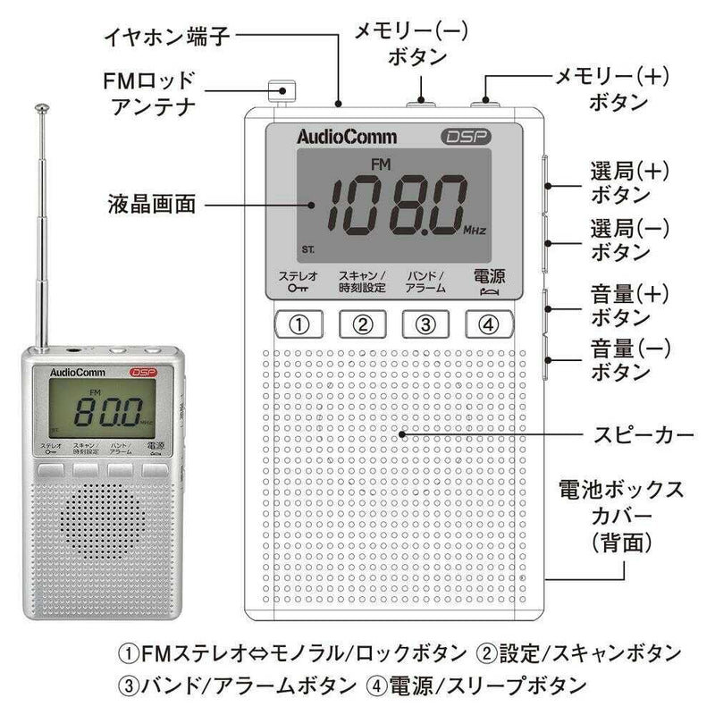 オーム電機 DSPポケットラジオ AM／FMステレオ 1台