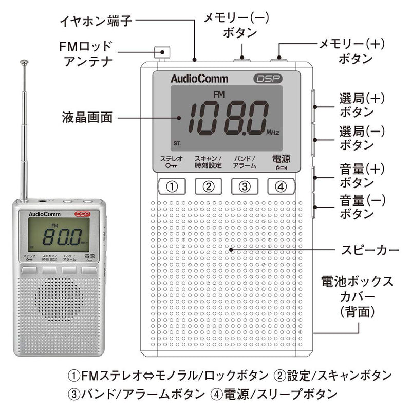 オーム電機 DSPポケットラジオ AM／FMステレオ