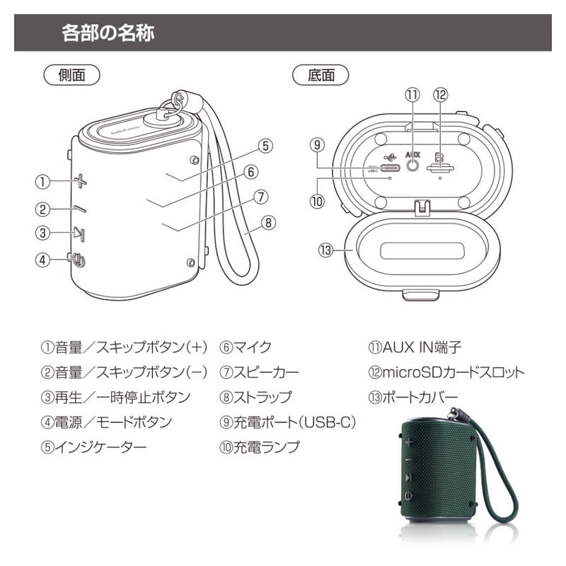 オーム電機 AudioComm ワイヤレスアウトドアスピーカー