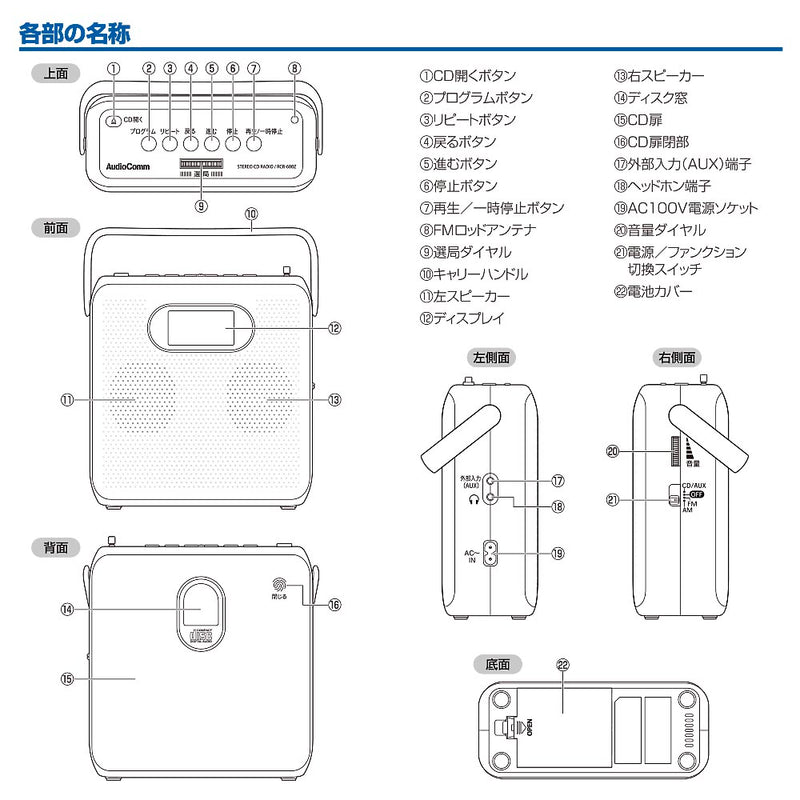 オーム電機 ステレオCDラジオ AM／FMステレオ