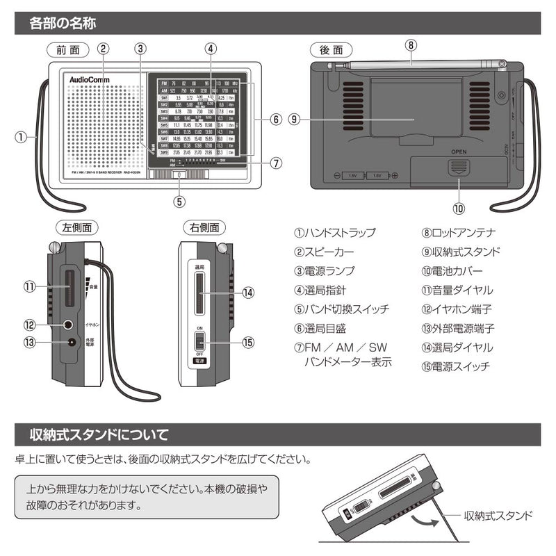 オーム電機 ハンディ短波ラジオ AMFM／SW1-9