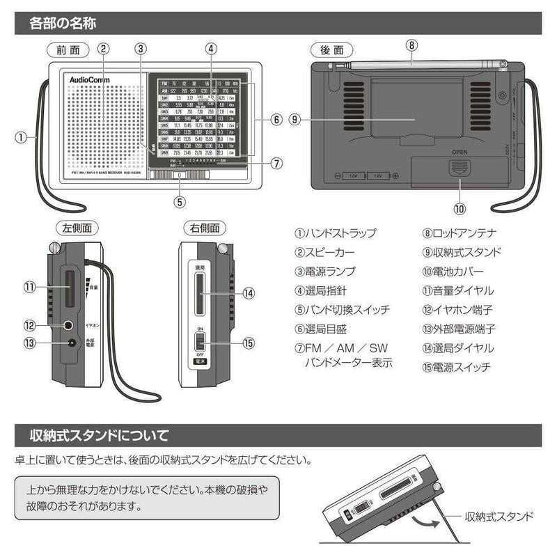 オーム電機 ハンディ短波ラジオ AM/FM/SW1-9 1台