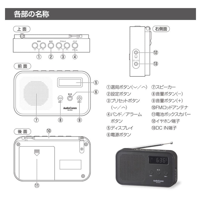 オーム電機 AudioComm 2バンドハンディラジオ