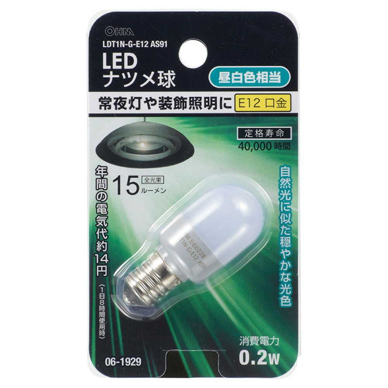 オーム電機 LEDナツメ球 E12 昼白色