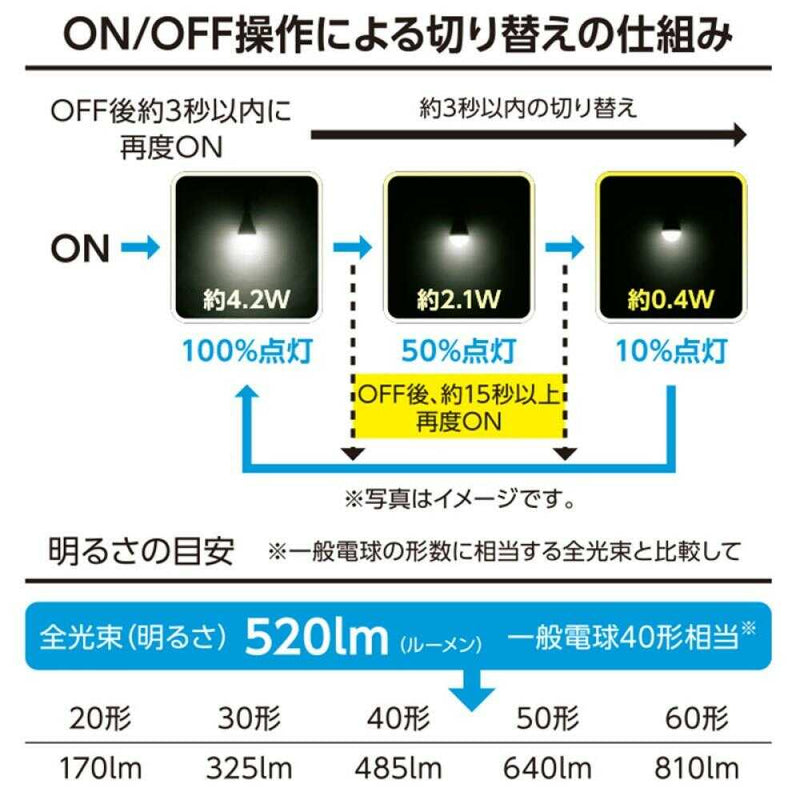 オーム電機 LED電球 E26 40形相当 3段階調光 1個