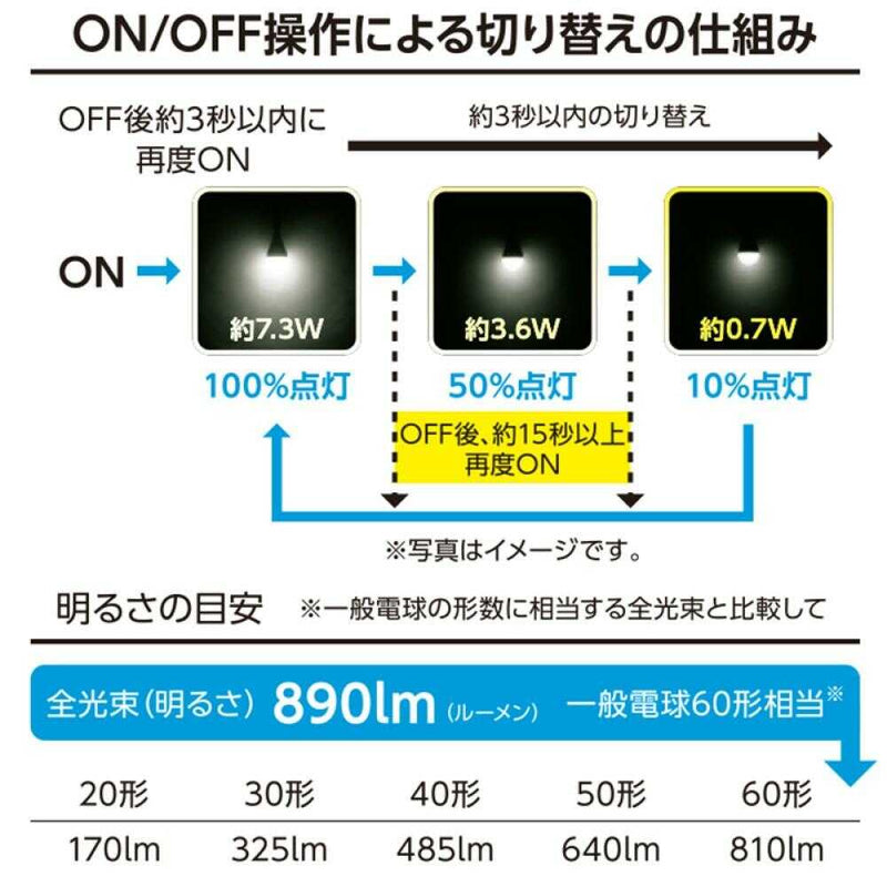 オーム電機 LED電球 E26 60形相当 3段階調光 1個