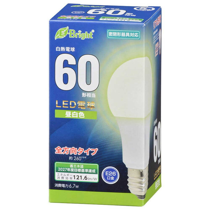 オーム電機 LED電球 E26 60形相当 昼白色