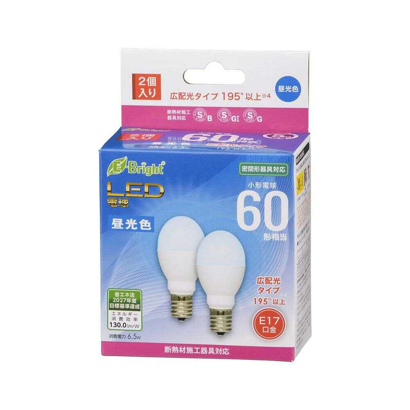 オーム電機 LED電球 小形 E17 60形相当 2個入