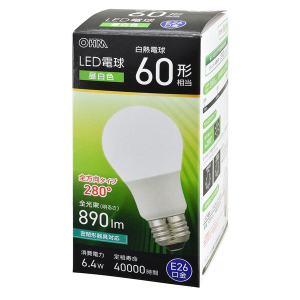 オーム電機 LED電球 E26 60形相当