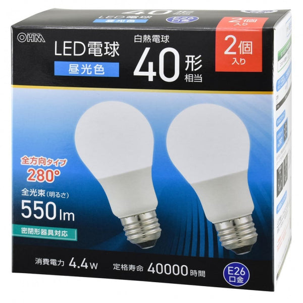 オーム電機 LED電球 40形相当 2個入