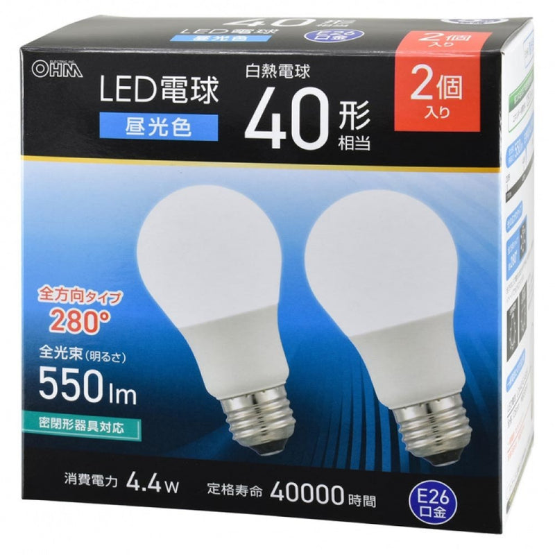 オーム電機 LED電球 40形相当 2個入