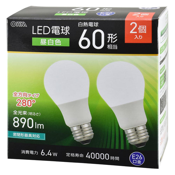 オーム電機 LED電球 60形相当 2個入
