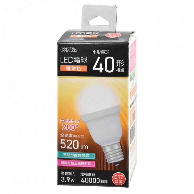 オーム電機 LED電球小形 40形相当 電球色 1個