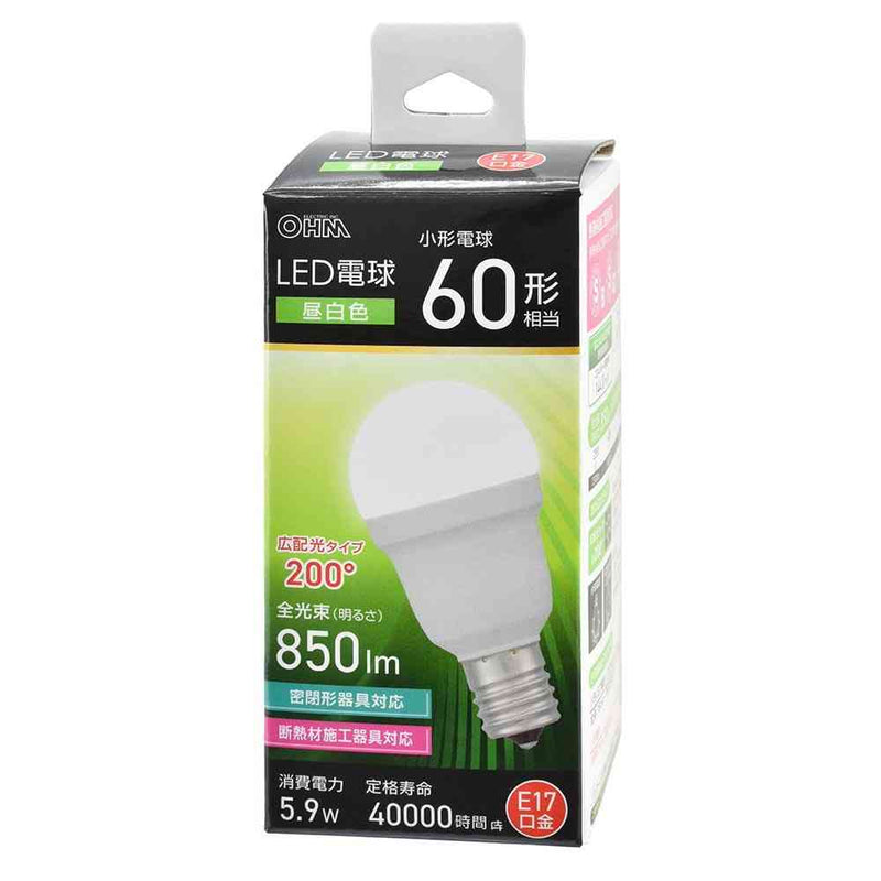 オーム電機 LED電球小形 60形相当 昼白色 1個