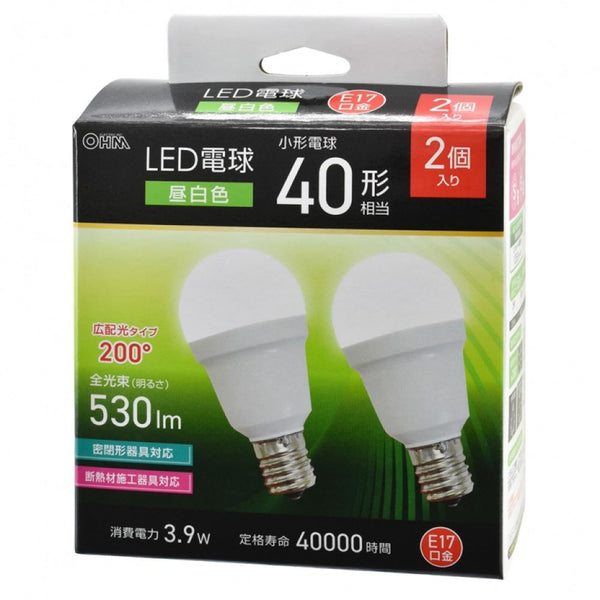 オーム電機 LED電球小形 40形 2個入
