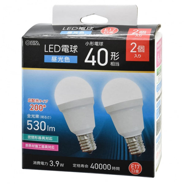 オーム電機 LED電球小形 40形 2個入