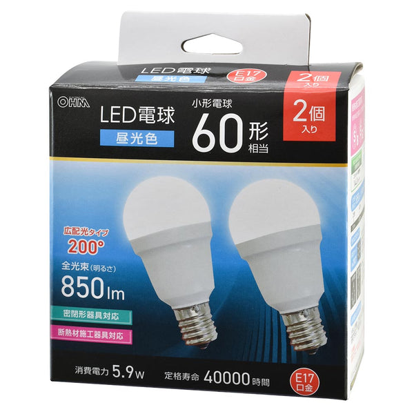 オーム電機 LED電球小形 60形 2個入
