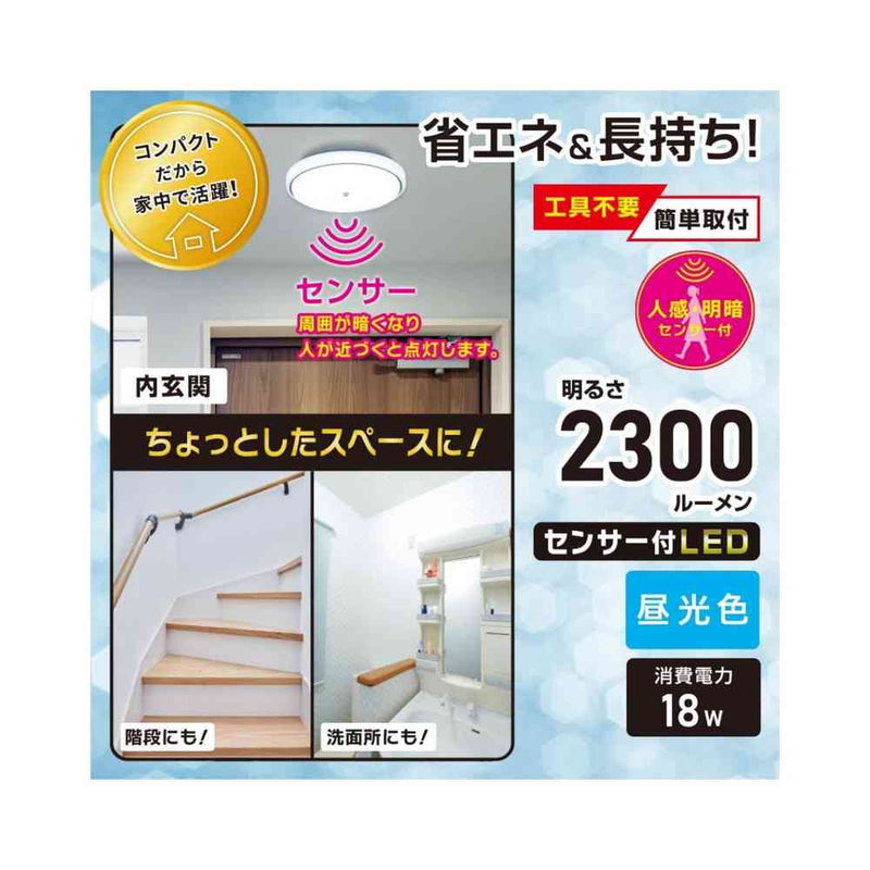 オーム電機 センサー付 LED内玄関灯 昼光色