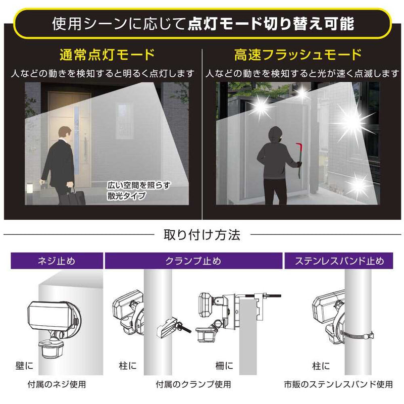 オーム電機 monban防犯センサーライト1灯リチウム充電池式