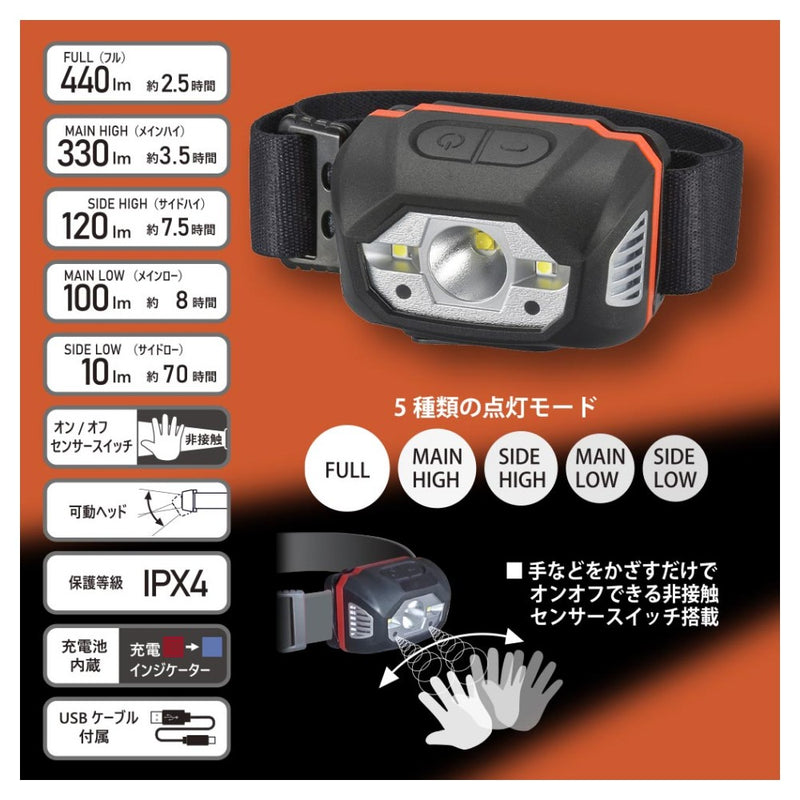 オーム電機 USB充電式LEDヘッドライト