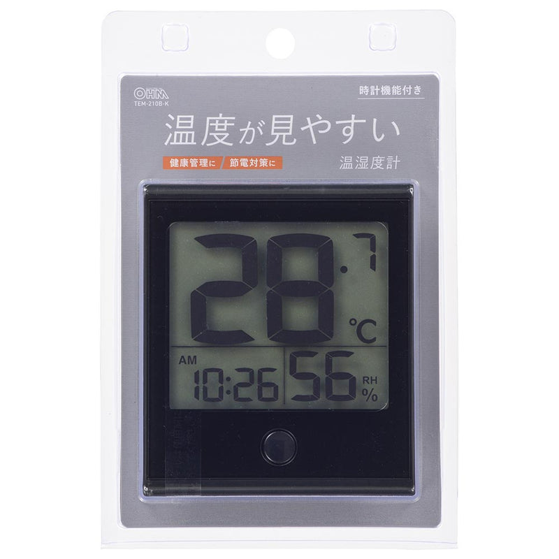 オーム電機 温度が見やすい温湿度計 時計機能付き