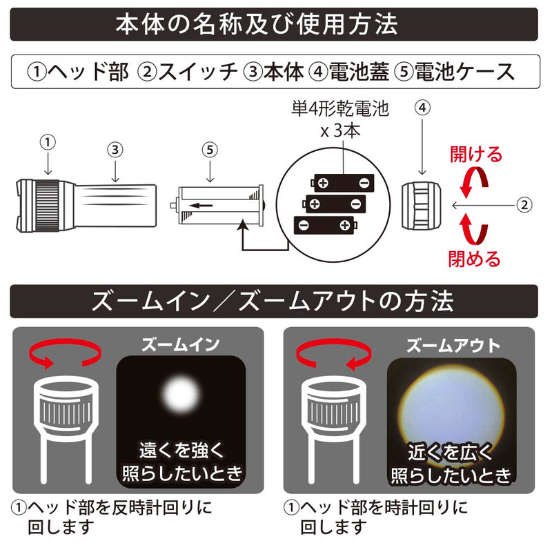 オーム電機 LEDズームライト 450ルーメン