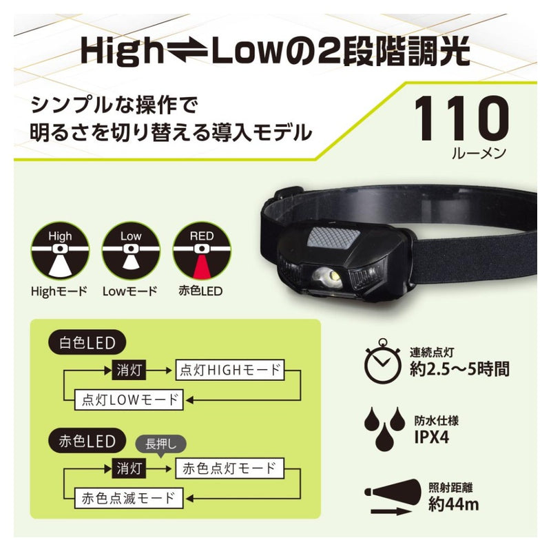 オーム電機 LEDヘッドランプ 110ルーメン