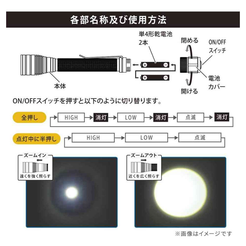 オーム電機 クリップ付きズームライト