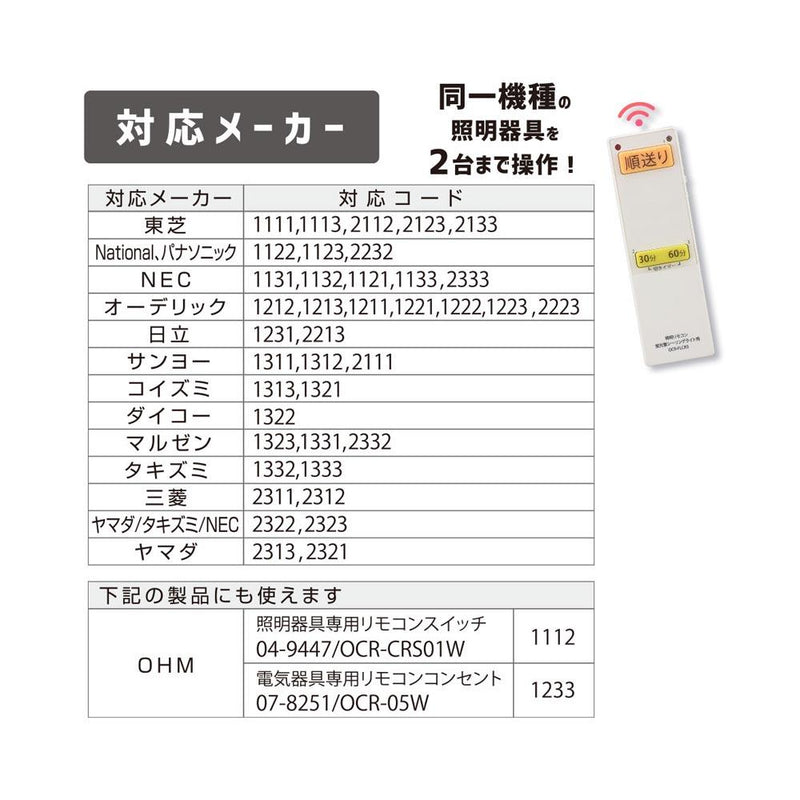 オーム電機 蛍光灯シーリングライト専用照明リモコン