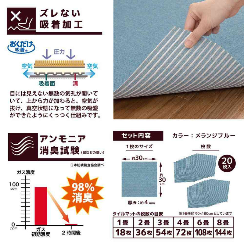 ペット用撥水タイルマット 同色20枚入 メランジブルー  メーカー直送 ▼返品・キャンセル不可【他商品との同時購入不可】