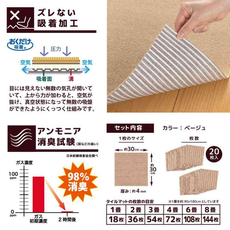 ペット用撥水タイルマット 同色20枚入 ベージュ メーカー直送 ▼返品・キャンセル不可【他商品との同時購入不可】