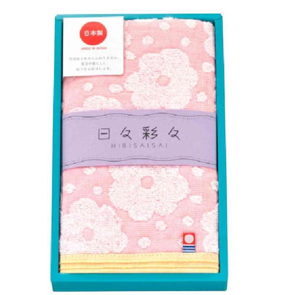 日繊商工 日々彩々 ひらひら フェイスタオル ピンク 箱入り 1枚
