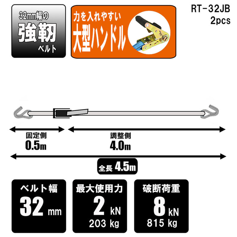 ラチェット式ベルト荷締機 RT-32JB 2pcs メーカー直送 ▼返品・キャンセル不可【他商品との同時購入不可】
