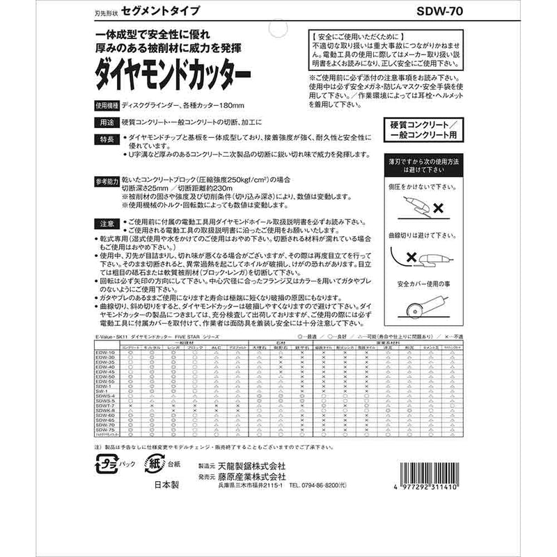 ダイヤモンドカッター セグ SDW-70 メーカー直送 ▼返品・キャンセル不可【他商品との同時購入不可】