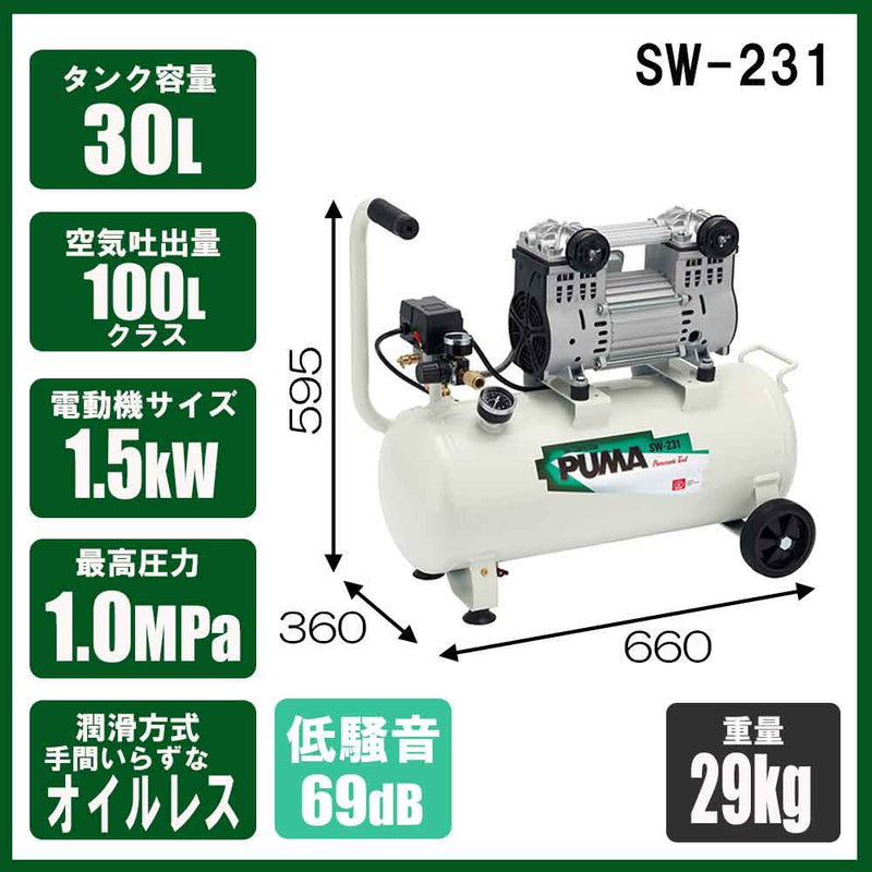 エアコンプレッサSW-231 SW-L30LPF-01 メーカー直送 ▼返品・キャンセル不可【他商品との同時購入不可】
