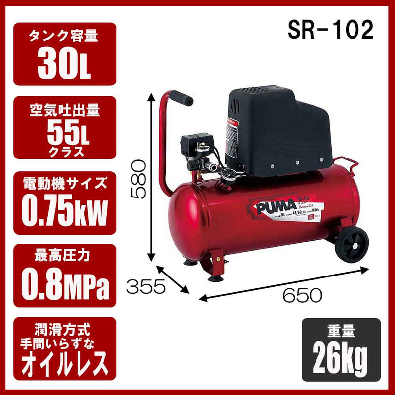 エアコンプレッサSR-102 SR-L30MPT-01 メーカー直送 ▼返品・キャンセル不可【他商品との同時購入不可】