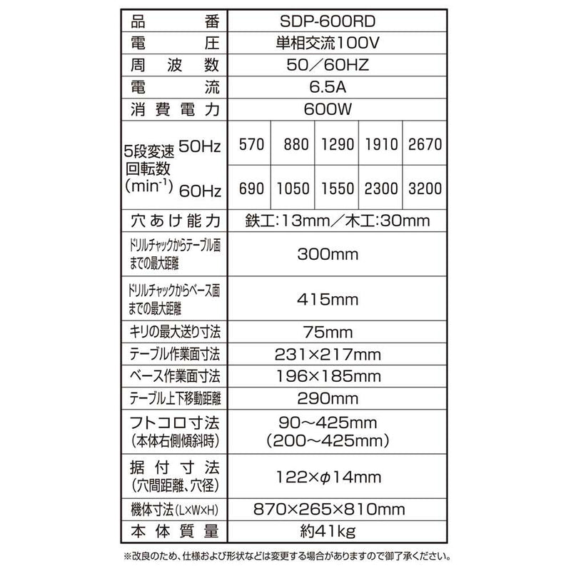 ラジアルボール盤 600W SDP-600RD メーカー直送 ▼返品・キャンセル不可【他商品との同時購入不可】