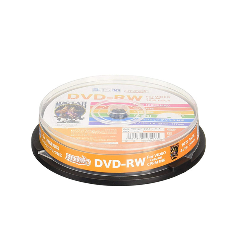 HIDISC DVD-RW 记录轴，10 张，2 倍速，兼容宽幅打印，兼容 CPRM，4.7GB x 10 张