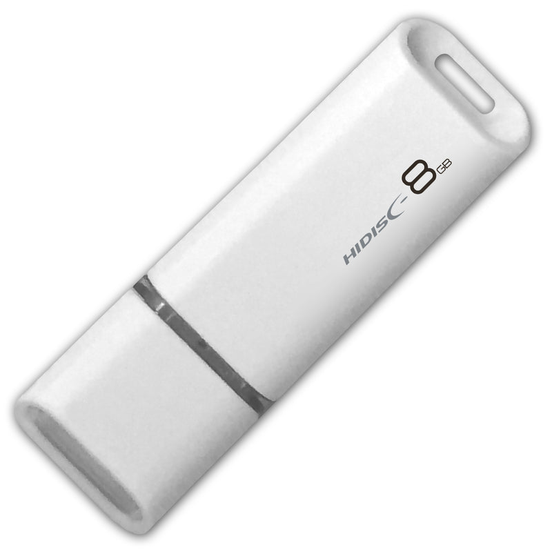 HIDISC USB 2.0 Flash Drive 8GB White Cap Type 1 Piece