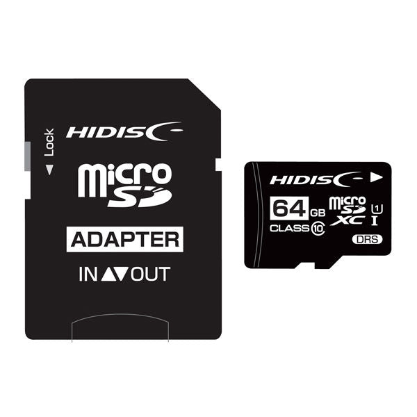 HIDISC microSDHCカード 64GB データ復旧サービス付 CLASS10 UHS-1対応 SD変換アダプタ/ケース付き 1セット